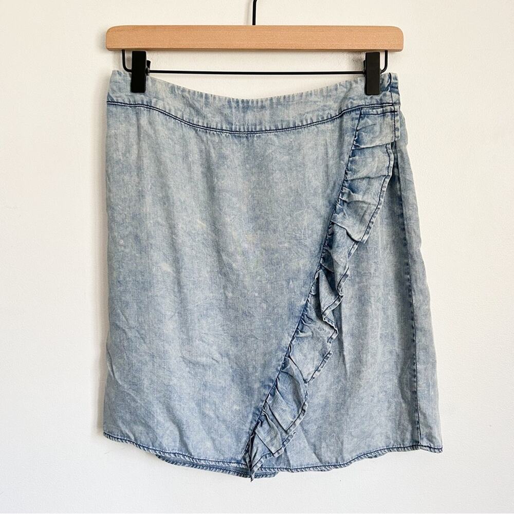 Anthropologie Skies Are Blue Chambray Ruffle Mini Skirt Blue Size S